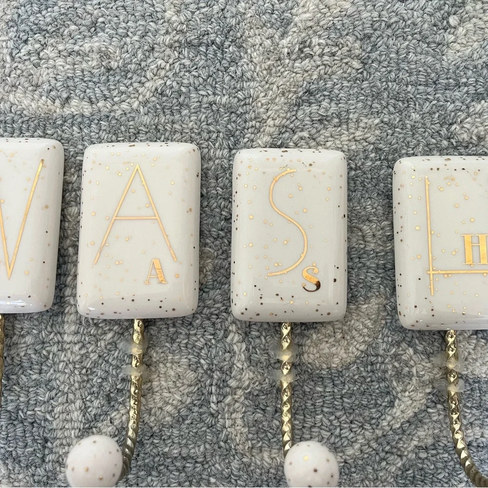 Anthropologie White & Gold Speckled Initial Wall Hooks (Set of 4) - MOVING SALE!